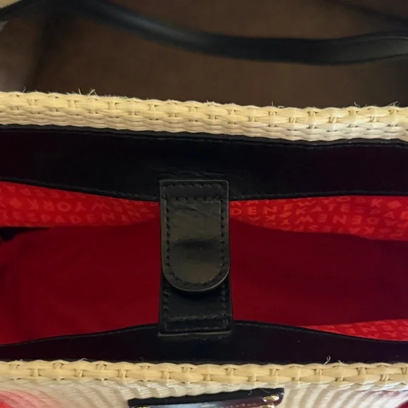 Kate Spade Beige Straw Tote with Red and Pink Floral Design - Picture 12 of 15